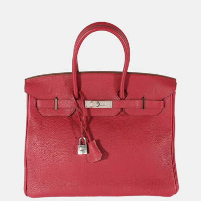 Pre-owned Hermes Rubis Togo Birkin 35 Phw In Red