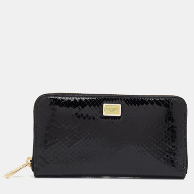 Pre-owned Dolce & Gabbana Black Python Zip Around Wallet