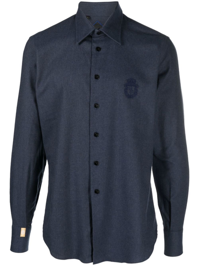 Billionaire Embroidered-logo Button-up Shirt In Blue