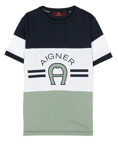 Aigner Kids' Logo-print Short-sleeve T-shirt In Green