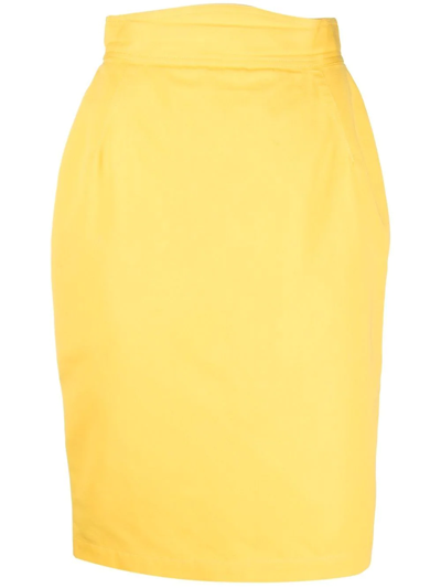 Pre-owned Mugler Asymmetric Waistband Pencil Skirt In Yellow