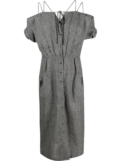 Pre-owned Mugler Tie-fastened Midi Dress In Grey