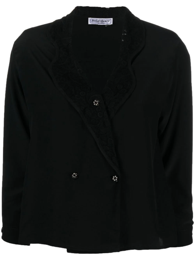 Pre-owned Saint Laurent Lace-detailed Silk Jacket In Black
