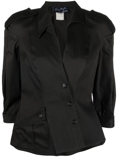 Pre-owned Mugler Diagonally-buttoned Jacket In Black