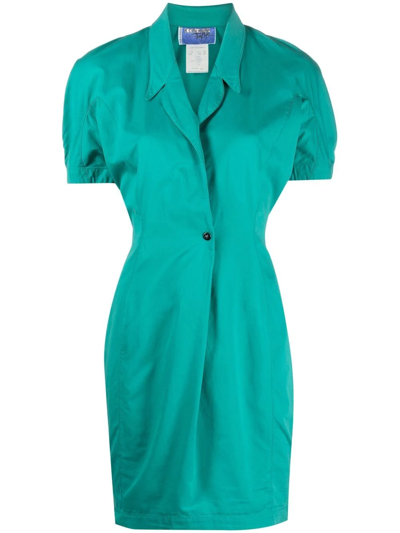 Pre-owned Mugler Fitted Waistline Short-sleeved Dress In Green