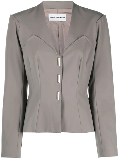 Pre-owned Mugler Bustier Design V-neck Jacket In Grey