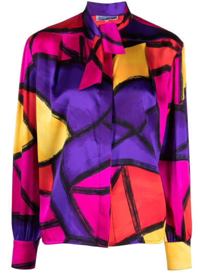 Pre-owned Mugler Abstract-print Silk Shirt In Blue