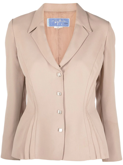 Pre-owned Mugler Notched Lapels Buttoned Blazer In Neutrals