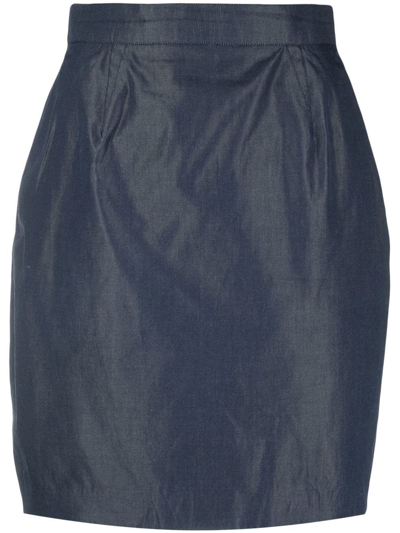 Pre-owned Mugler Mini Pencil Skirt In Blue