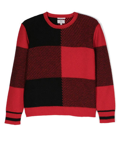 Woolrich Kids' Checked Wool-blend Sweater In Red Bufalo
