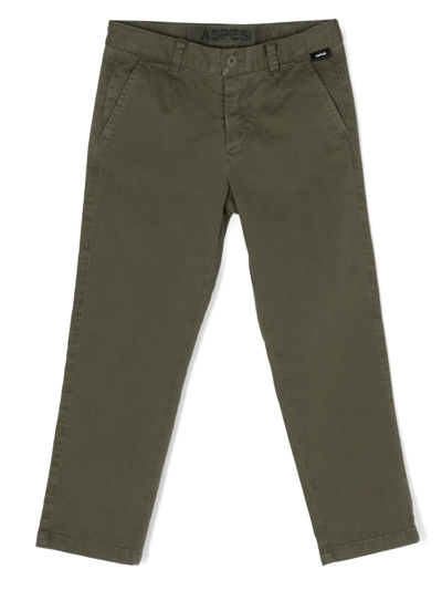 Aspesi Kids' Logo-patch Chino Trousers In Green