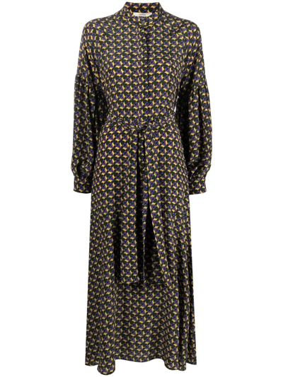 Odeeh Graphic-print Tied-waist Dress In Green