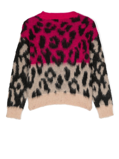 Miss Blumarine Kids' Leopard-print Crew-neck Jumper In Pink