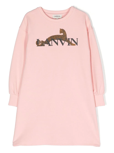 Lanvin Enfant Kids' Cat Glitter Logo-print Jumper Dress In Pink