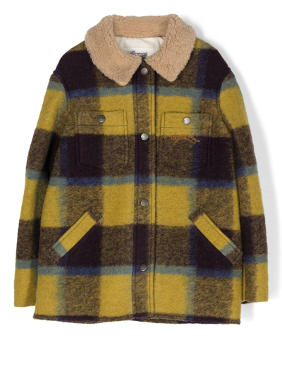 Bonpoint Kids' Checked Shearling-collar Wool Jacket In Yellow