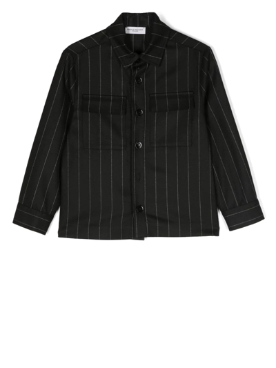 Paolo Pecora Kids' Striped Button-up Blazer In Black