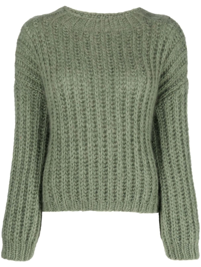 Maiami Chunky-knit Round-neck Jumper In Green