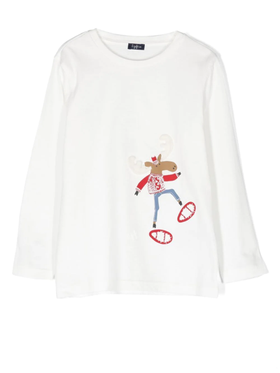 Il Gufo Kids' Embroidered Long-sleeved T-shirt In Bianco