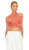 Cult Gaia Joey Open-back Feathered Crepe De Chine Top In Pink