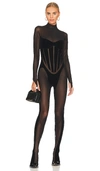 Wolford + Mugler Flocked Stretch-tulle Turtleneck Jumpsuit In Black