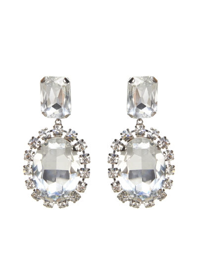 Alessandra Rich Oval Crystal Earrings In Cry Silver
