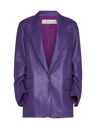 Blanca Vita Gazania Faux Leather Blazer In Violett