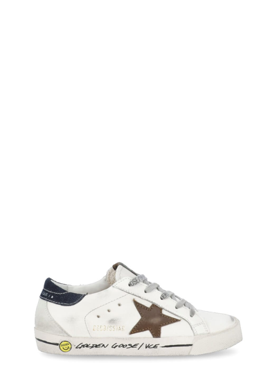 Golden Goose Kids' Super Star Sneakers In White/cuoio/night Blue/ice
