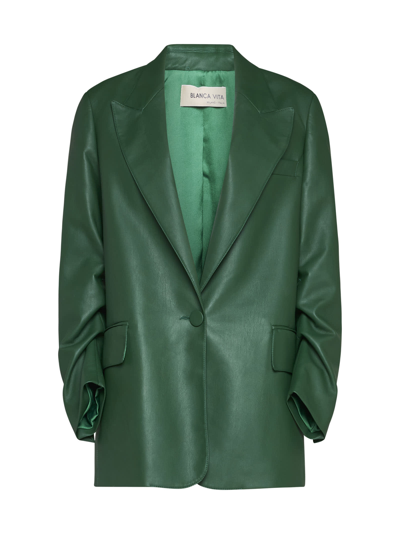 Blanca Vita Polished-finish Single-breasted Blazer In Malachite