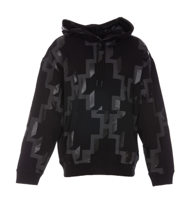 Marcelo Burlon County Of Milan Man Black Hoodie With All-over Black Cross Logo