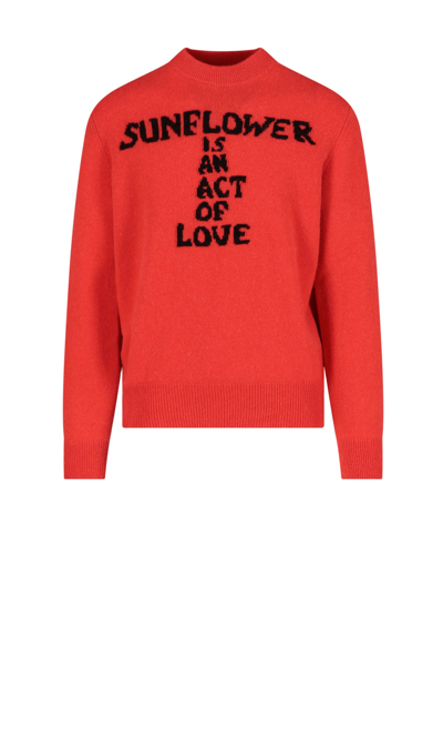 Sunflower Embroidered-slogan Crew Neck Sweater In Rosso