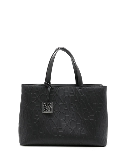 Armani Exchange Logo-debossed Grained-texture Tote Bag In Black