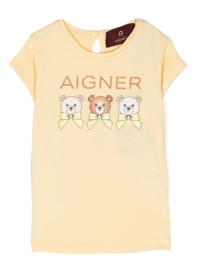 Aigner Babies' Logo印花短袖t恤 In Weiss