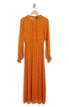 Bobeau Floral Print Ruffle Long Sleeve Ankle Length Dress In Orange Floral