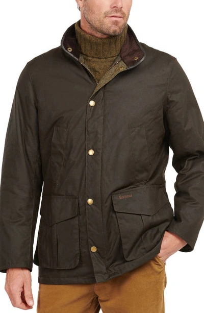 Barbour Hereford Waxed Cotton Jacket In Green