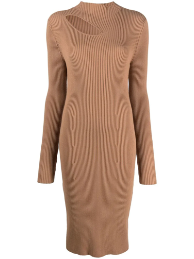 Aeron Mauve Cut-out Ribbed Midi Dress In Hazelnut