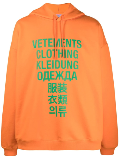 Vetements Translation Logo-print Hoodie In Orange