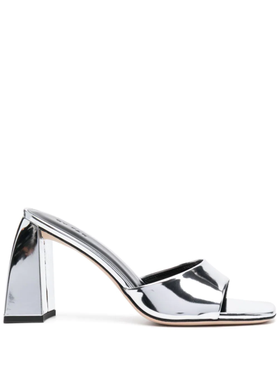 By Far Women's Michele Square Toe Block Heel Mule Sandals In Silver