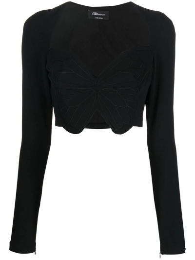 Blumarine Butterfly-motif Cropped Top In Black