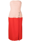 Shop Rabanne Virgin Wool Two-tone Midi Dress In Rot