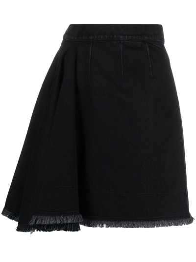 Alexander Mcqueen Asymmetric Mini Denim Skirt In Black