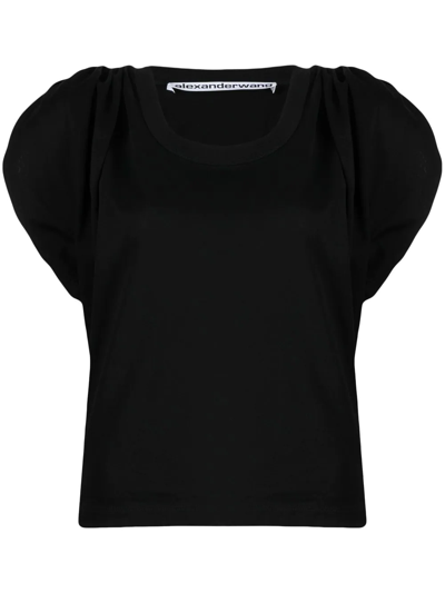 Alexander Wang Gathered-sleeve Detail T-shirt In 001 Black