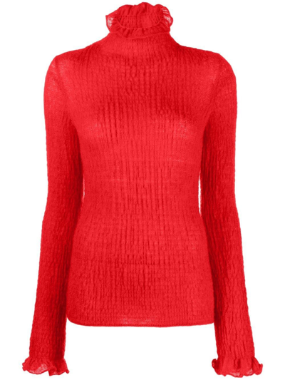 Ferragamo Roll-neck Rib-trimmed Jumper In Red