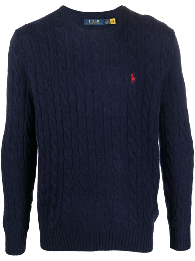 Polo Ralph Lauren Logo-embroidered Cable-knit Jumper In Blau