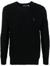 Polo Ralph Lauren Logo-embroidered Cable-knit Jumper In Schwarz