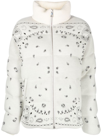 Alanui Woman White And Multicolour Bandana Puffer Jacket