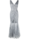 MARCHESA NOTTE RUCHED LACE GOWN