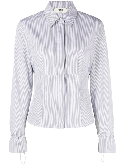 Fendi Pinstripe Drawcord-cuff Fitted Shirt In Gris