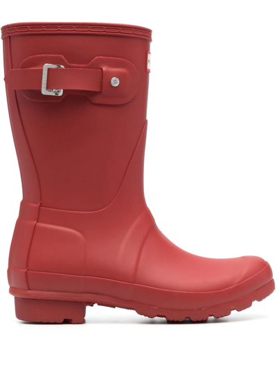 Hunter Logo-patch Detail Boots In Rot