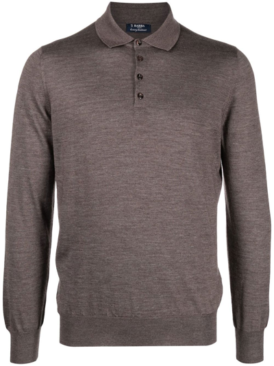 Barba Long-sleeved Knit Polo Shirt In Brown