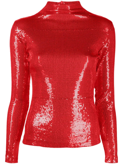 Atu Body Couture Sequinned High-neck Top In Rot